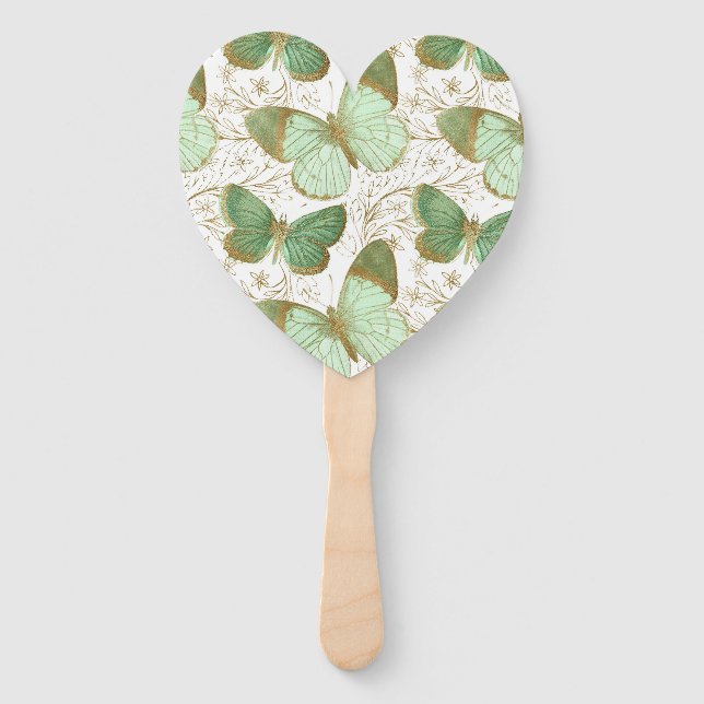 Éventail Papillon vert Fleur florale blanche (Devant)