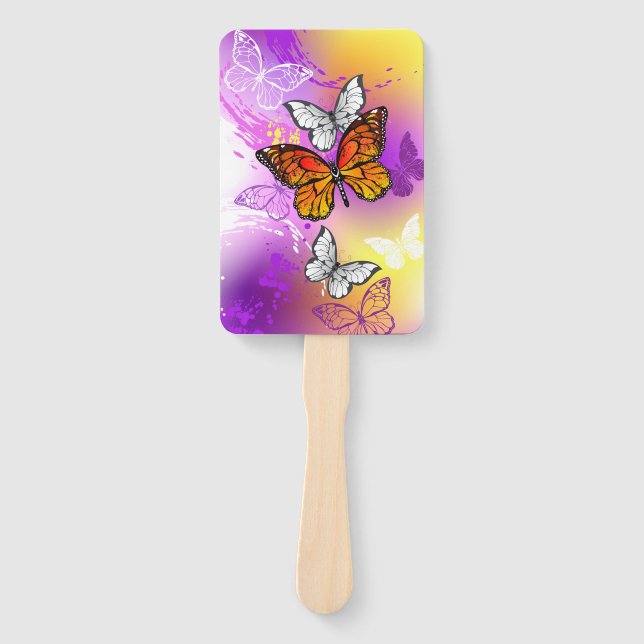 Éventail Papillons Monarque sur Arrière - plan pourpre (Devant)