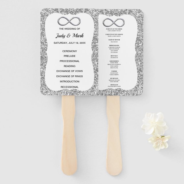 Éventail Parties scintillant Argent Infinity Wedding Progra (Devant et derrière)