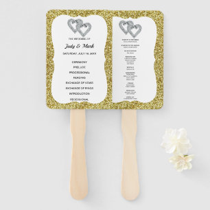 Éventail Parties scintillant d'or Coeurs de mariage Fans du