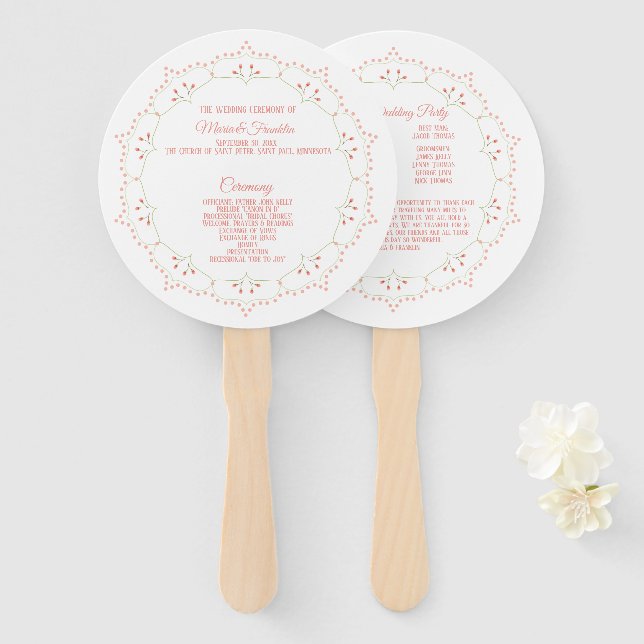 Éventail Peach Floral Mandala Circle Wedding Programme Vent (Devant et derrière)