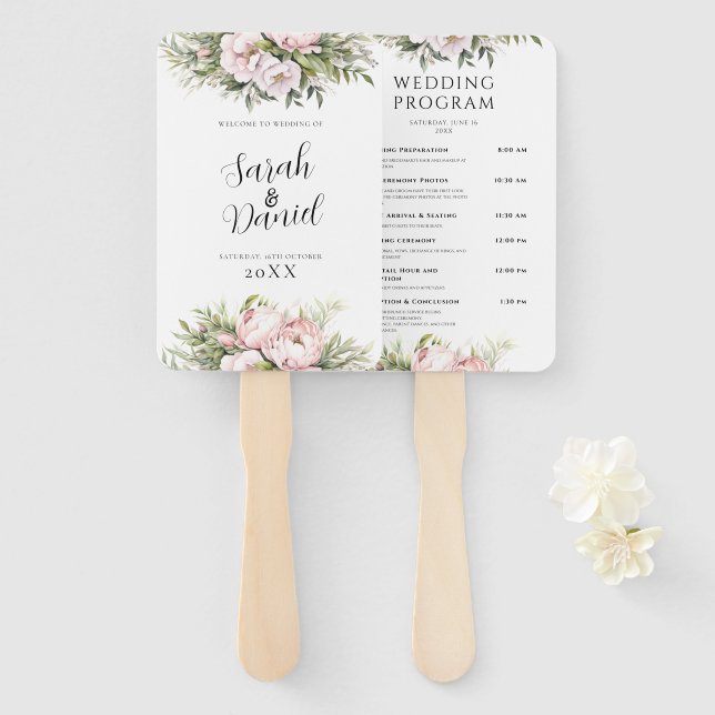 Éventail Peach rose Floral Élégant Mariage Programmes (Devant et derrière)