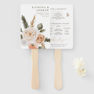 Éventail Peach Watercolor Floral Wedal Programme Fans