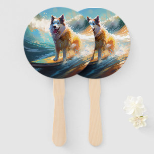 Éventail Peinture de surf de plage de Malamute d'Alaska