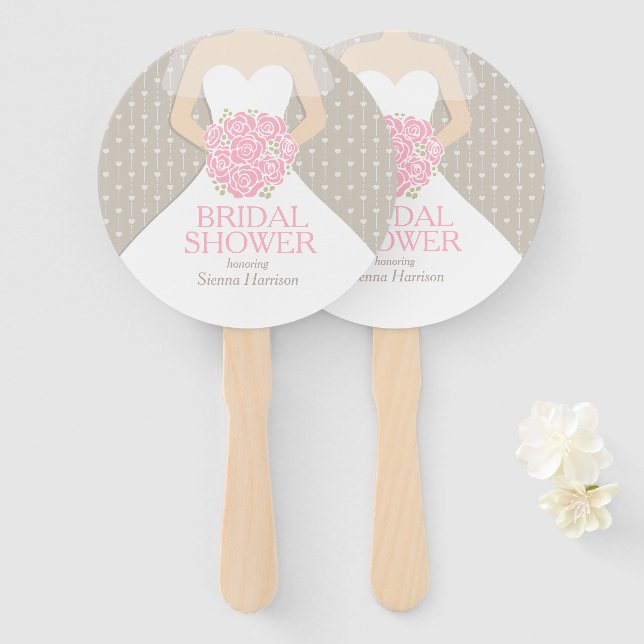 Éventail personnalisé robe rose blanc pour enterre (Devant et derrière)