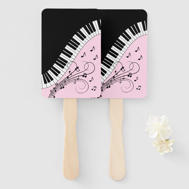 Éventail Piano Keyboard Black and White Music Design Pink (Devant et derrière)