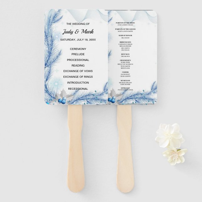 Éventail Pine bleue Programme de mariage de Noël (Devant et derrière)