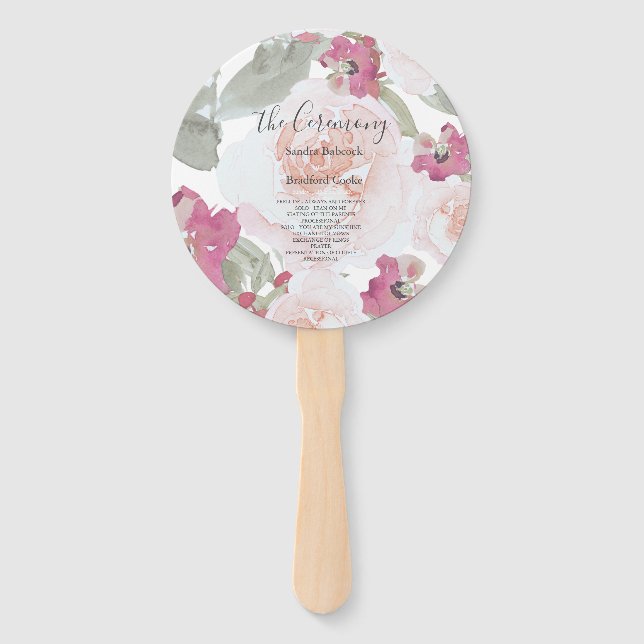 Éventail Pink Blush Aquarelle Floral Wedding Programme (Devant)