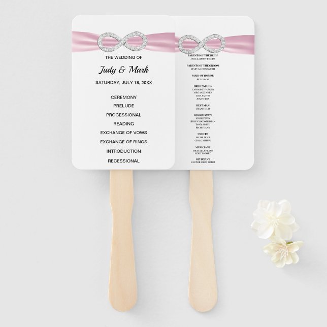 Éventail Pink Diamond Infinity Wedding Programme Fans (Devant et derrière)