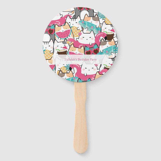Éventail Piscine de chats rose Kawaii fête d'anniversaire (Devant)