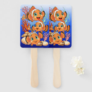 Éventail Poisson clown Dessin animé mignon Famille sous l'e