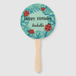 Éventail Polka rouge mignon point Ladybug Jungle Feuilles A