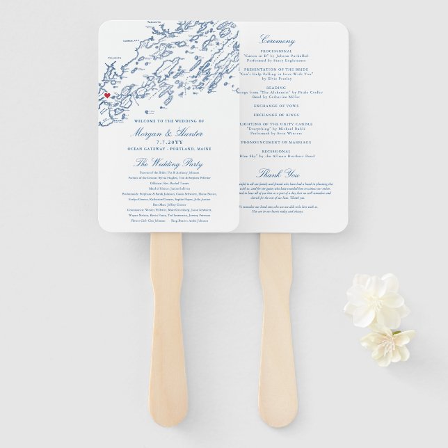 Éventail Portland Casco Bay Carte Programme de mariage Élég (Devant et derrière)