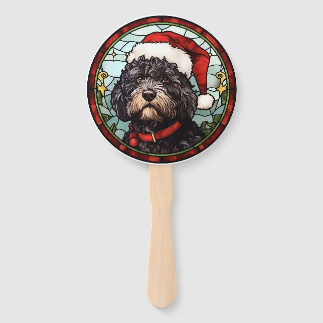 Éventail Portugais de l'eau Chien en verre tendu Noël (Devant)