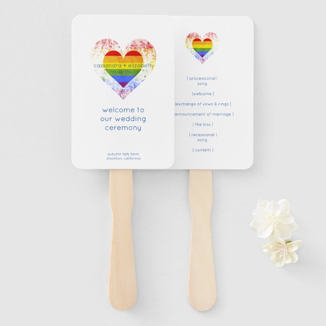 Éventail Pride Raimbow Heart All LGTB Weddings (Devant et derrière)