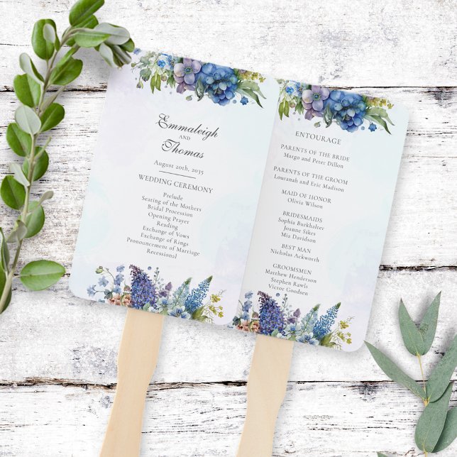 Éventail Programme Bohème de mariage Floral Bleu-Violet (Créateur téléchargé)