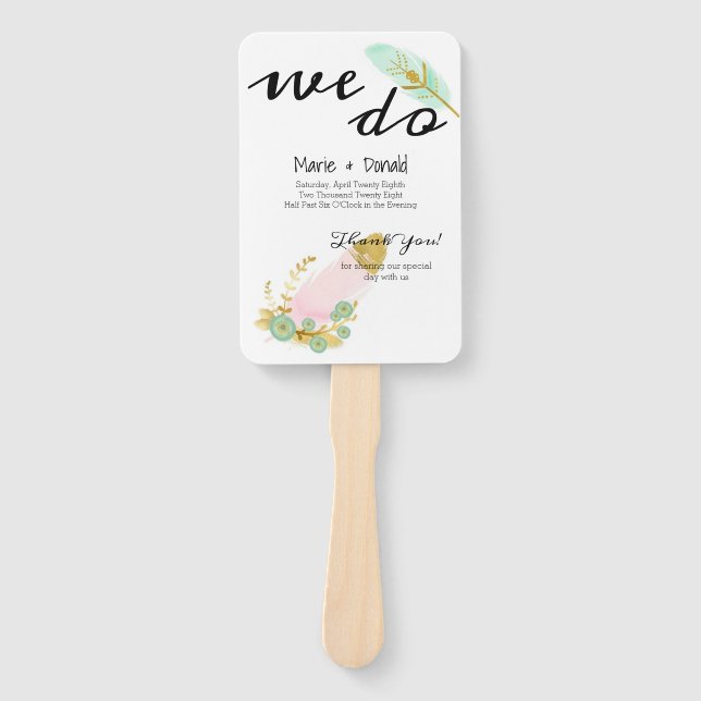 Éventail Programme Boho Pink and Gold Feathers (Devant)