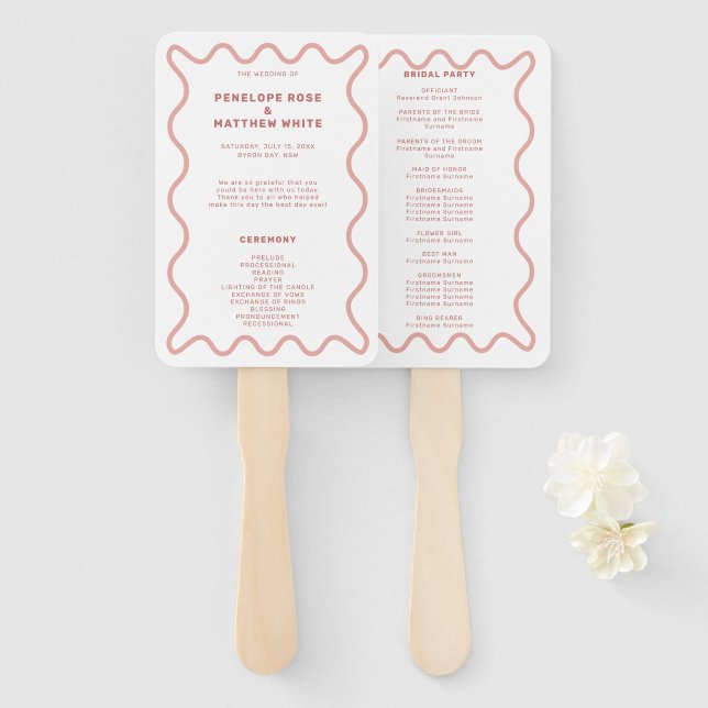 Éventail Programme Cérémonie rose Ventilateur main (Devant et derrière)