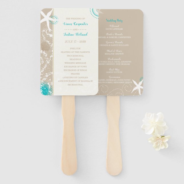 Éventail Programme de célébration du mariage sur la plage (Devant et derrière)