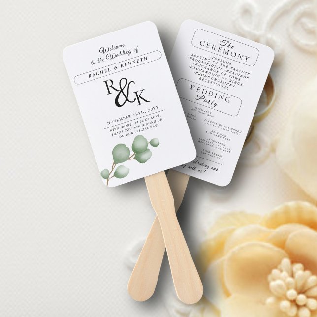 Éventail Programme de cérémonie de mariage Eucalyptus Noir  (Créateur téléchargé)