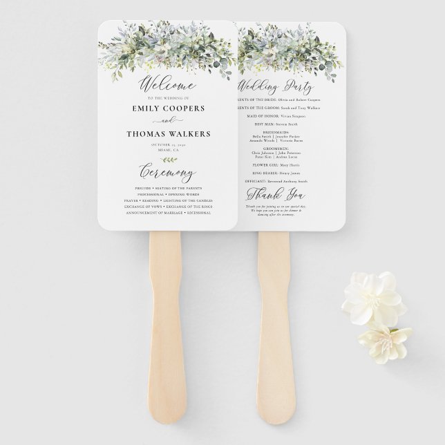 Éventail Programme de Cérémonie de Mariage Floral de verdur (Devant et derrière)