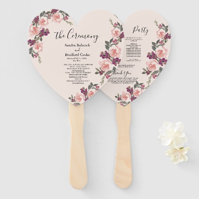 Éventail Programme de cérémonie des Mariages floraux de l'a (Devant et derrière)