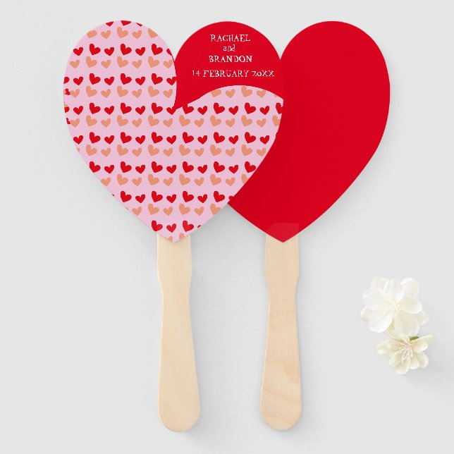 Éventail programme de coeur rose rouge (Devant et derrière)