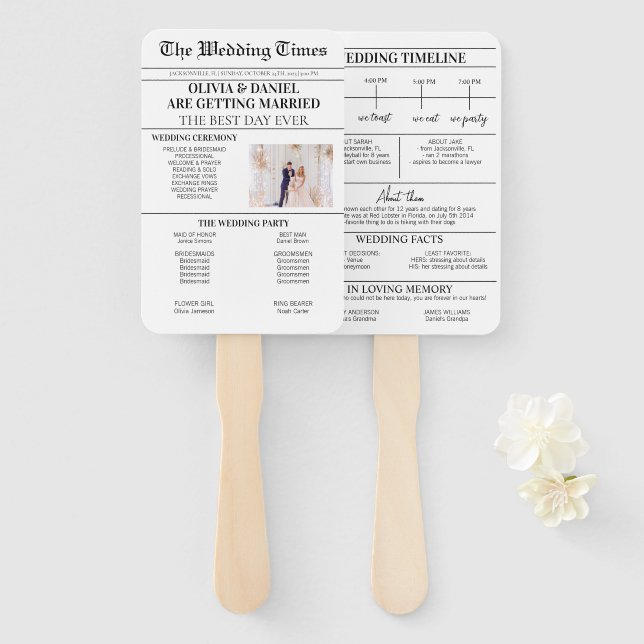 Éventail Programme de jour de mariage du journal Mariage Ca (Devant et derrière)