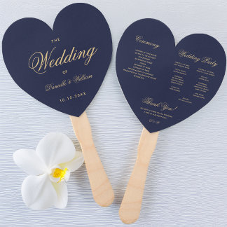 Éventail Programme de mariage à calligraphie dorée sur fond