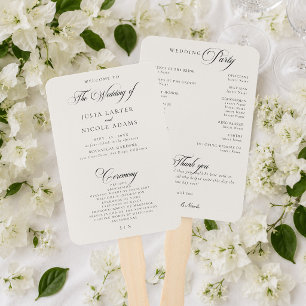 Éventail Programme de mariage à calligraphie en ivoire noir
