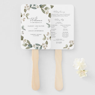 Éventail Programme de mariage à l'aquarelle à l'eucalyptus 