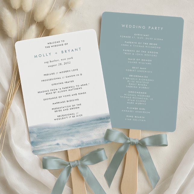 Éventail Programme de mariage à l'aquarelle de la marée bas (Créateur téléchargé)