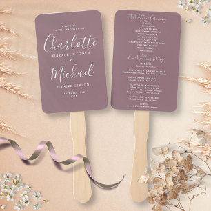 Éventail Programme de mariage à l'écriture mauve Signature