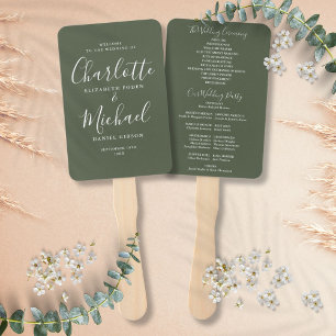 Éventail Programme de mariage à l'écriture signature Vert O