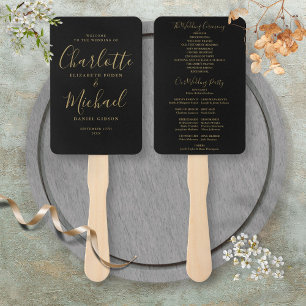 Éventail Programme de mariage à script de signature noir et