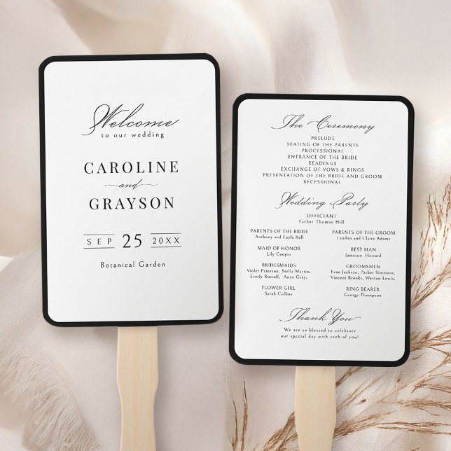 Éventail Programme de mariage à typographie simple et éléga (Simple Graceful Script Typography Wedding Program Hand Fan)
