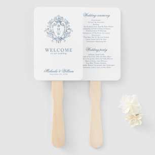 Éventail Programme de mariage au blason monogrammé Régence