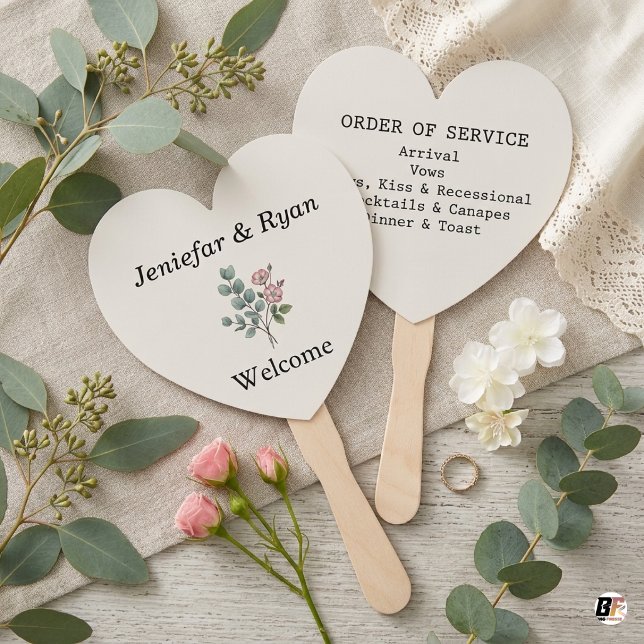 Éventail Programme de mariage au cœur floral d'eucalyptus é (Créateur téléchargé)