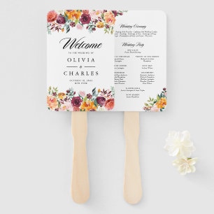 Éventail Programme de mariage automnal à fleurs aquarelles