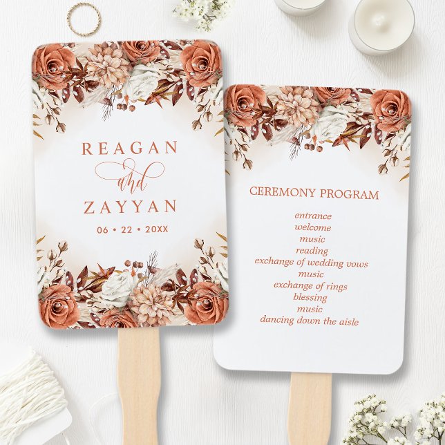 Éventail Programme de mariage aux fleurs de terre cuite Pam (Créateur téléchargé)