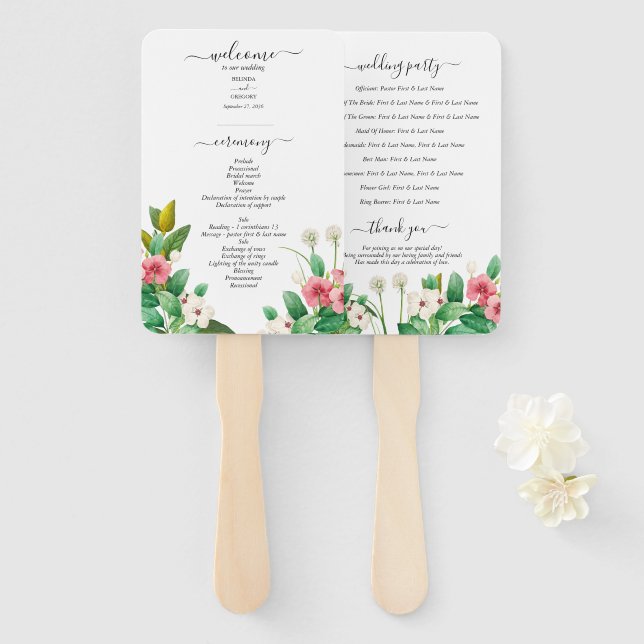 Éventail Programme de mariage avec l'aquarelle fleur sauvag (Devant et derrière)