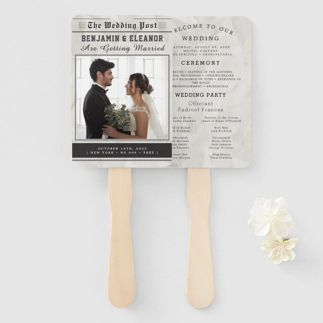 Éventail Programme de mariage avec photo de journal chronol (Devant et derrière)