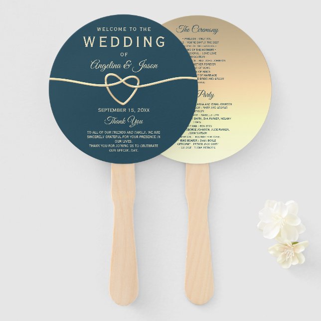 Éventail Programme de mariage bleu de la Marine moderne (Devant et derrière)