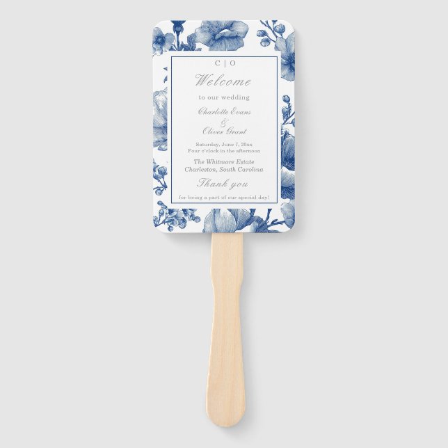 Éventail Programme de mariage bleu marine et argent (Devant)