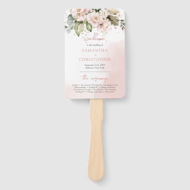 Éventail Programme de mariage Boho moderne Ventilateur Blus (Devant)