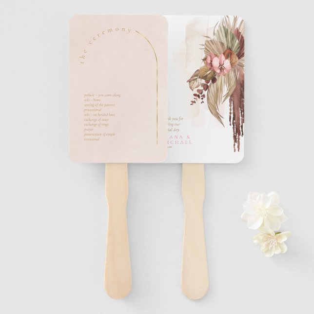 Éventail Programme de mariage Boho Oasis Blush ID959 (Devant et derrière)