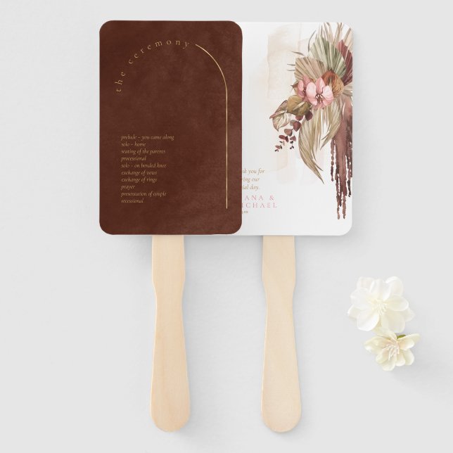 Éventail Programme de mariage Boho Oasis Burnt Umber ID959 (Devant et derrière)