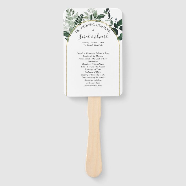 Éventail Programme de mariage botanique d'arche moderne (Devant)