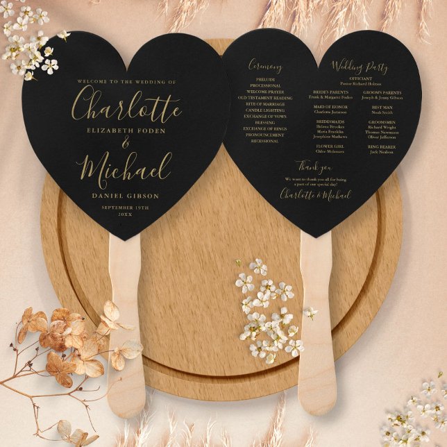 Éventail Programme de mariage chic noir et or (Créateur téléchargé)