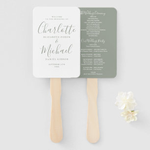 Éventail Programme de mariage chic vert sauge écriture sign